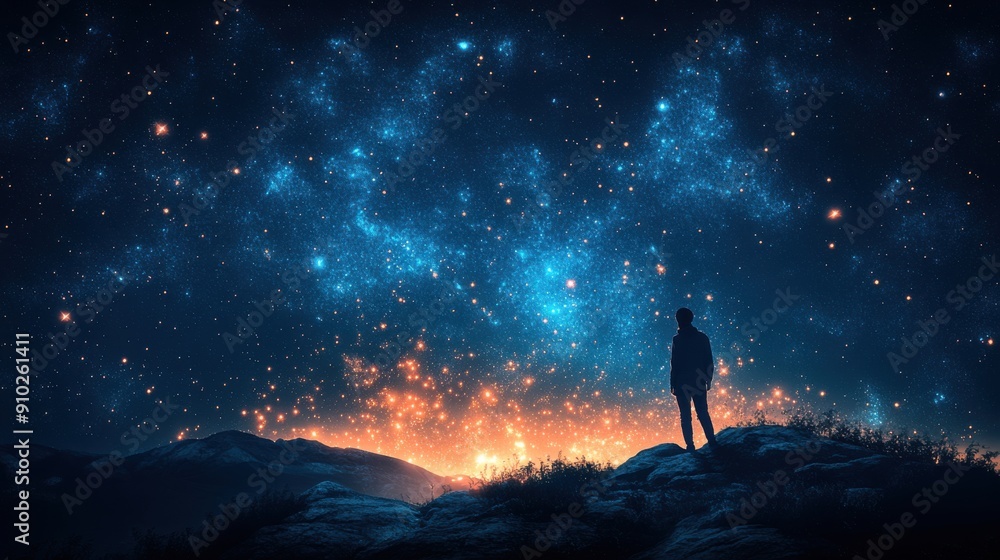 Geometric Depiction of a Starry Sky with Abstract Stars and Constellations Geometric Depiction of a Starry Sky with Abstract Stars and Constellations
