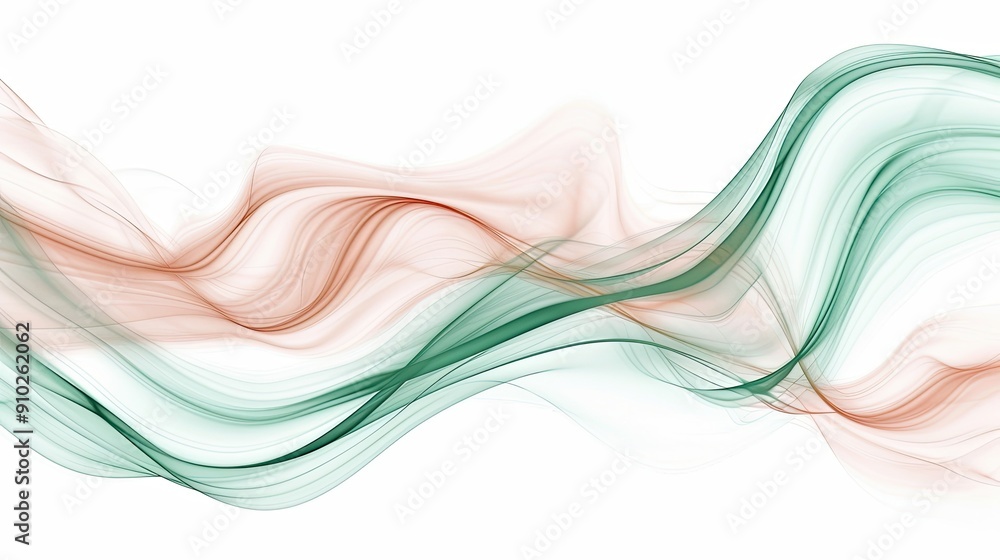Tranquil Pastel Green and Coral Abstract Waves on White Background Tranquil Pastel Green and Coral Abstract Waves on White Background