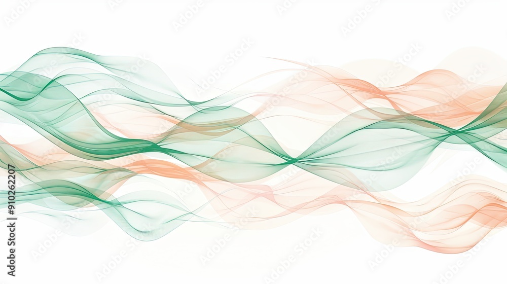 Serene Pastel Green and Coral Abstract Waves on White Background Serene Pastel Green and Coral Abstract Waves on White Background