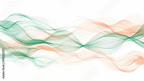 Serene Pastel Green and Coral Abstract Waves on White Background