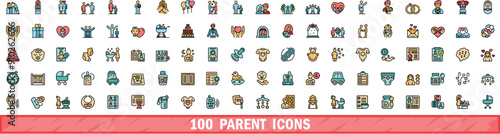 100 parent icons set. Color line set of parent vector icons thin line color flat on white