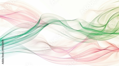 Serene Pastel Pink and Green Abstract Waves on White Background