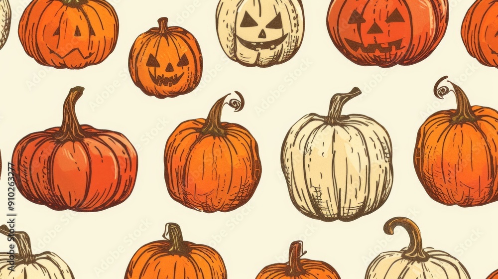 Pattern featuring various pumpkins Pattern featuring various pumpkins