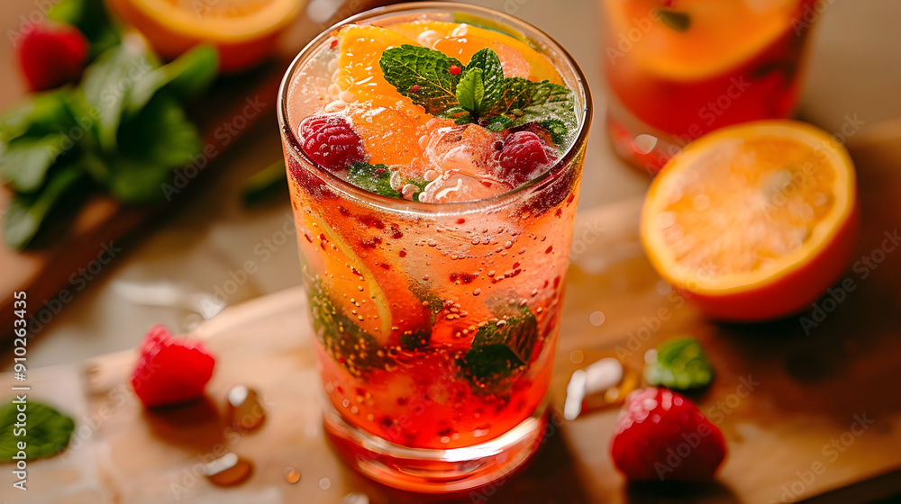 Refreshing Raspberry and Orange Cocktail - Photo Refreshing Raspberry and Orange Cocktail - Photo