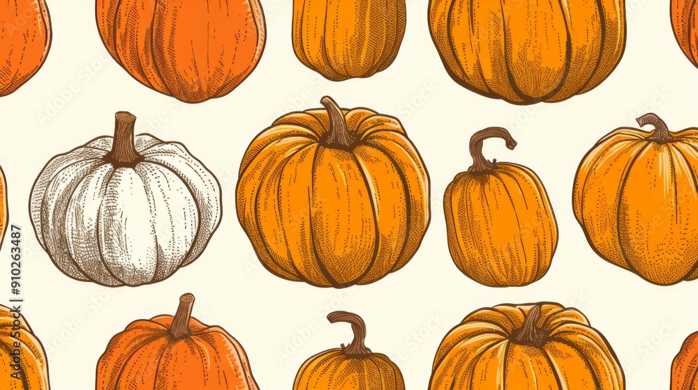 Illustrations of different varieties of pumpkins Illustrations of different varieties of pumpkins