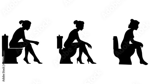 Silhouettes of women sitting on the toilet. Vector set of black icons for restroom or gynecology in EPS 10 format