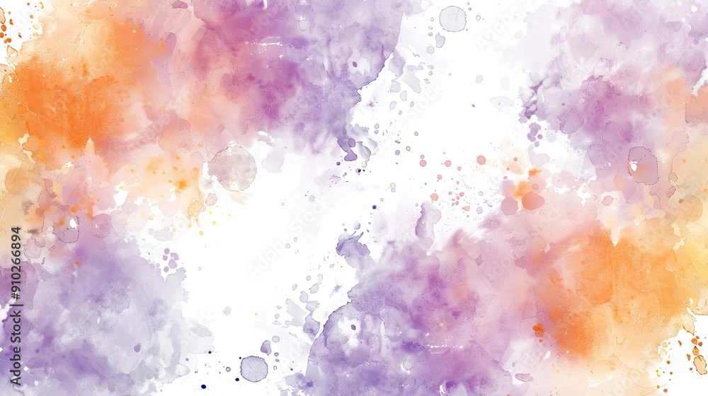 Obraz premium Serene Pastel Lavender and Orange Watercolor Splashes on Light Background