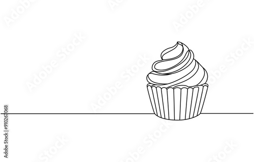 Cupcake continuous line art, Continuous Line Drawing Of Cup Cake. One Line Of Muffin Cake. Cake Continuous Line Art. Editable Outline, Cupcake Continuous Line Icon, One single line drawing of fresh 
