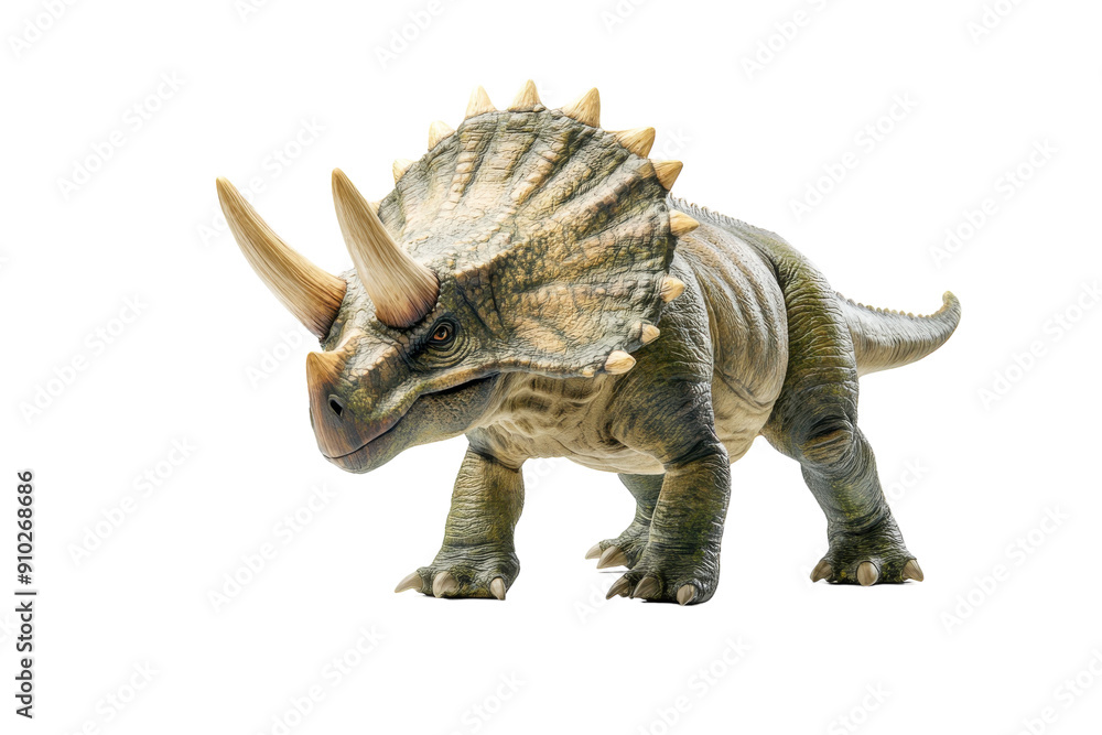 Fototapeta premium Realistic triceratops dinosaur with detailed textures. PNG image