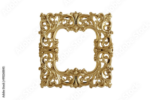 Ornate gold picture frame with intricate detailing. PNG image photo