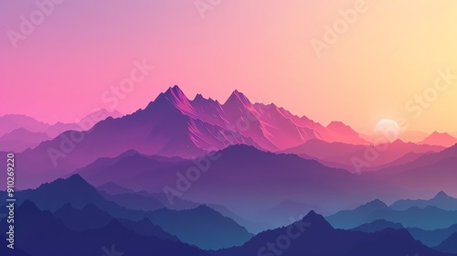 A majestic mountain range bathed in the warm glow of a vibrant sunrise