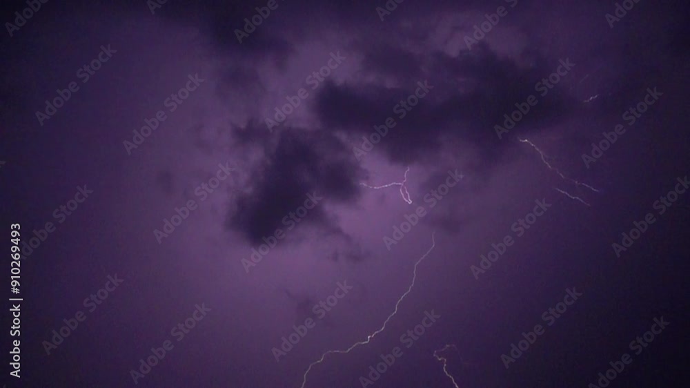 Flashes of lightning in the night sky among thunderclouds.
Flashes of lightning in the night sky among thunderclouds.