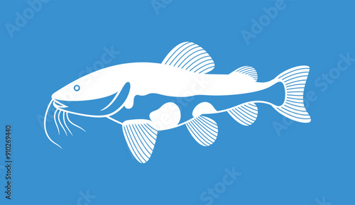 Redtail catfish logo. Isolated redtail catfish on white background
