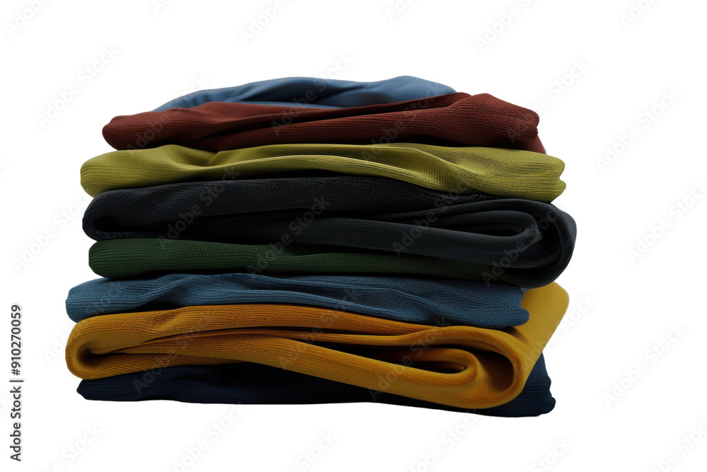 Stack of folded clothes in soft pastel colors on a white background. Stack of folded clothes in soft pastel colors on a white background.