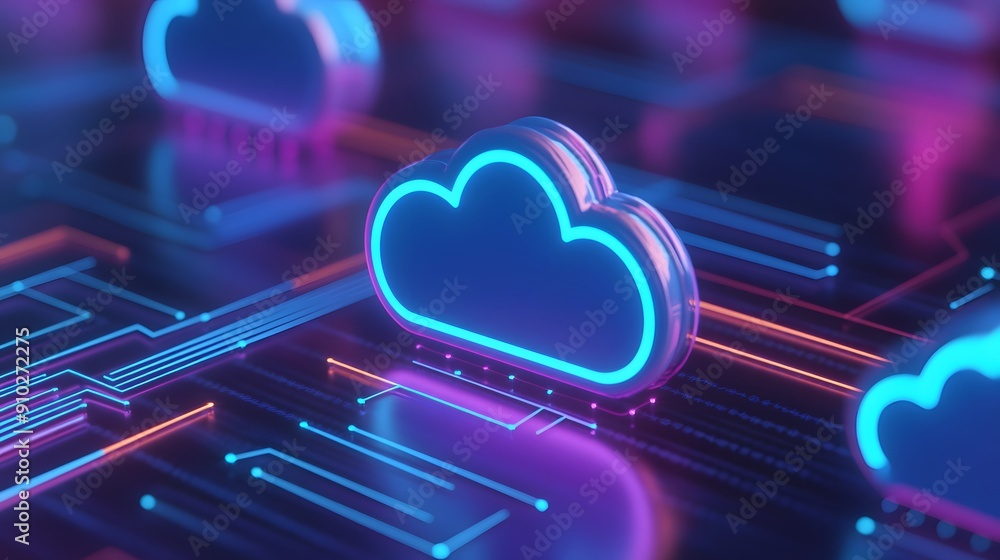 Colorful digital illustration of cloud computing technology, focusing on data storage, connectivity, and modern network solutions. Colorful digital illustration of cloud computing technology, focusing on data storage, connectivity, and modern network solutions.