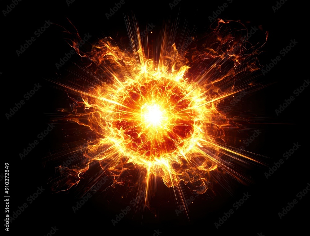 Fiery Energy Burst Abstract Design. Intense and dynamic explosion of fiery energy creating a dramatic visual effect against a dark background. Fiery Energy Burst Abstract Design. Intense and dynamic explosion of fiery energy creating a dramatic visual effect against a dark background.