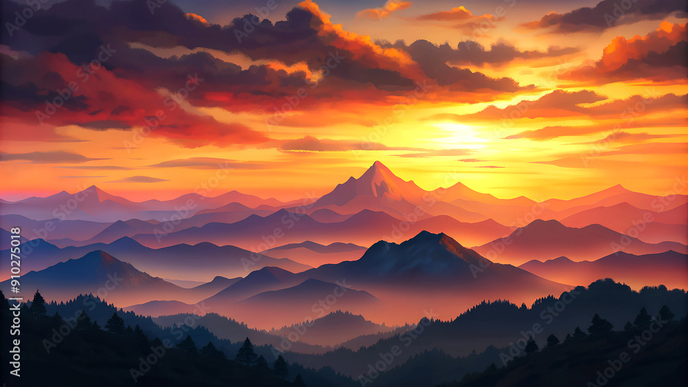 A breathtaking sunset over a mountain range A breathtaking sunset over a mountain range