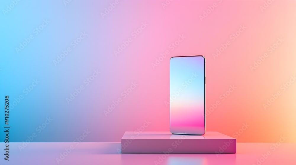 Floating Smartphone Mockup on Colorful Gradient Background Floating Smartphone Mockup on Colorful Gradient Background