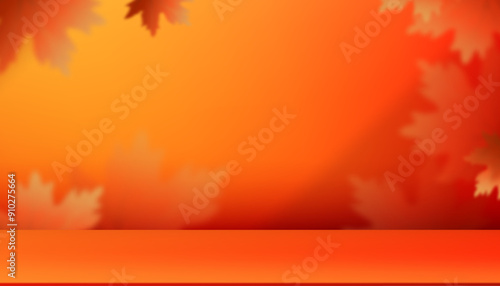 Autumn Background with Orange,Red Color.Studio Room with Shadow on Wall and Floor.Empty Podium Display for Product Present.Vector Hot Orange Gradient with Sunlight on 3d Stand for Summer sale