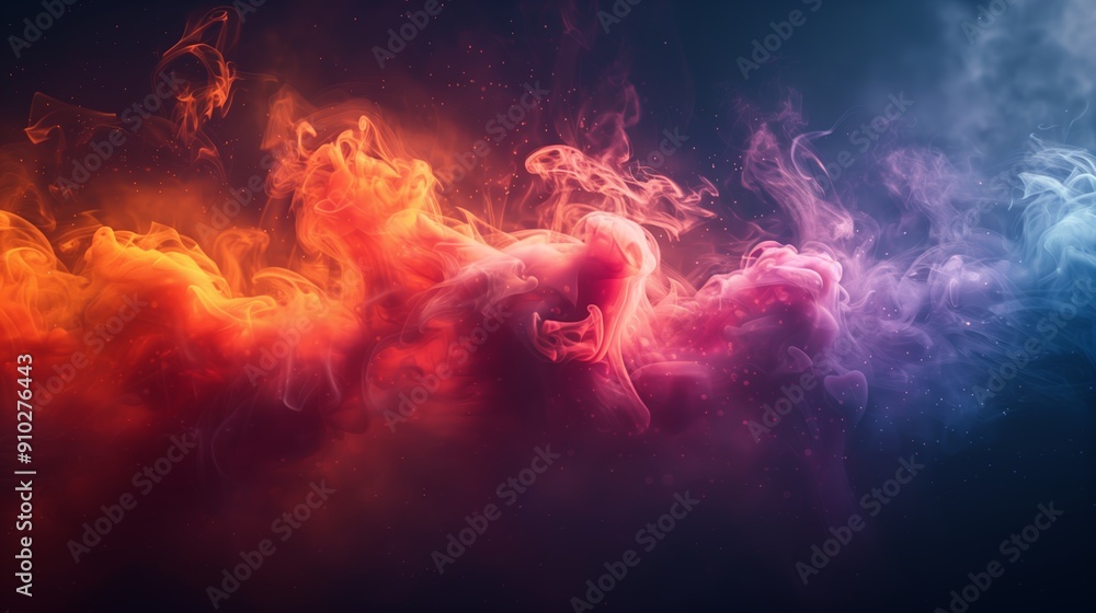 Vibrant Swirls of Colorful Smoke Dancing Through Darkness in an Abstract Composition Vibrant Swirls of Colorful Smoke Dancing Through Darkness in an Abstract Composition