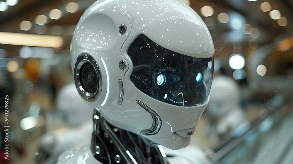 Fototapeta premium Futuristic Robotic Cyborg Head with Advanced Digital Sensors and Interface