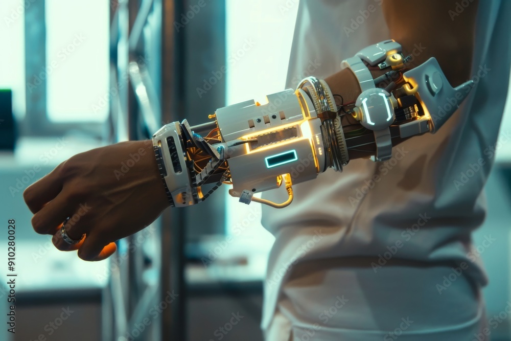 A person is using a robotic arm equipped with a light, showcasing advanced technology and innovation in assistive devices A person is using a robotic arm equipped with a light, showcasing advanced technology and innovation in assistive devices
