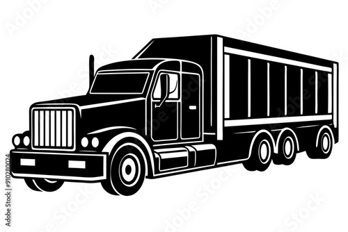 Semi trailer truck silhouette, Truck tractor with semi trailer icon

