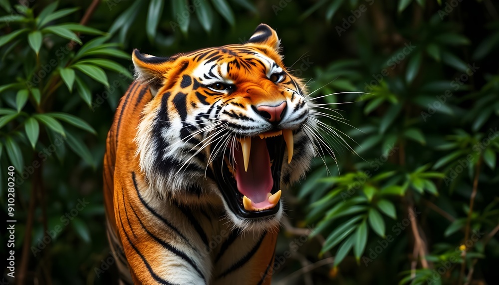 Sumatran Tiger Roaring in Jungle Sumatran Tiger Roaring in Jungle