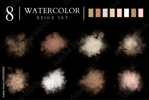 Set of abstract natural watercolor splash, Smudges and smoke stains without background. Vector texture, dusty sand, dust splash. Soft Pastel Hand painting stains in pastel soft colors Beige Brown