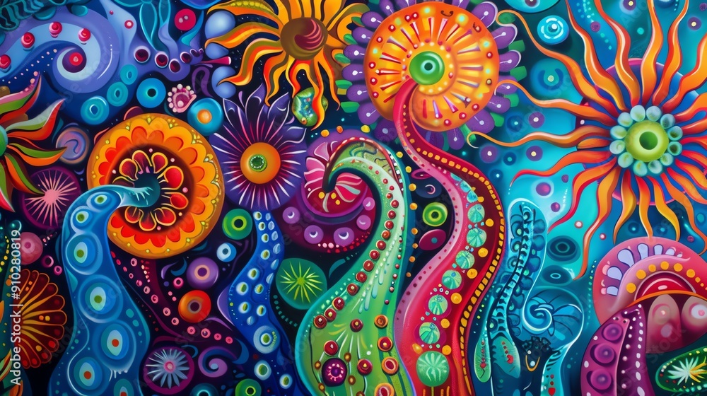 Abstract psychedelic art with vibrant colors and swirling patterns. Abstract psychedelic art with vibrant colors and swirling patterns.