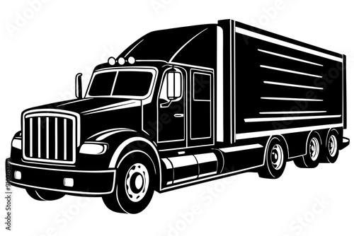Semi trailer truck silhouette, Truck tractor with semi trailer icon
