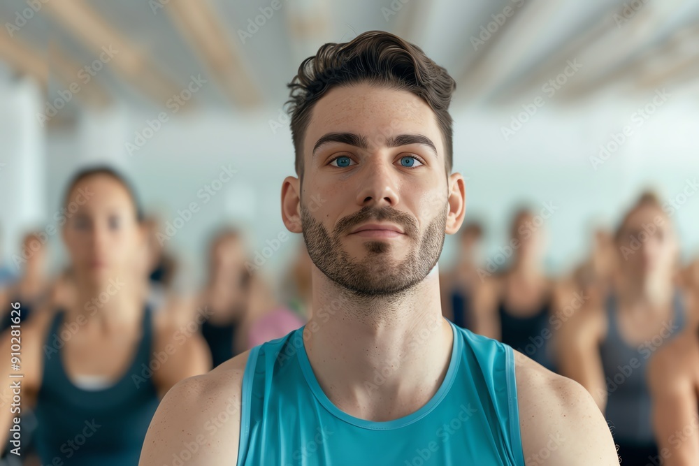 Group cycling class with motivated riders, team workout Group cycling class with motivated riders, team workout