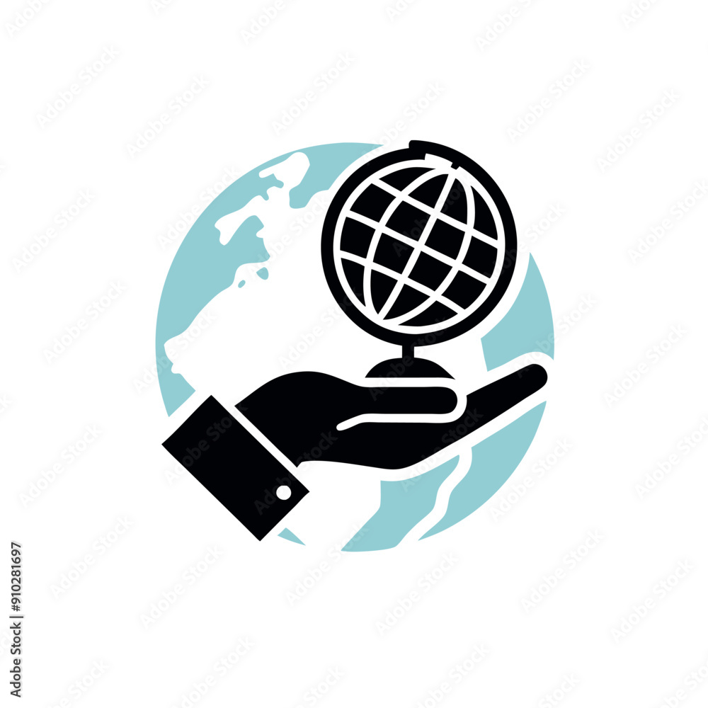 a hand holding geographical blobal icon, isolated white background a hand holding geographical blobal icon, isolated white background
