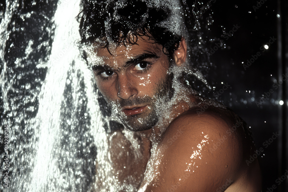 Fototapeta premium portrait of handsome man taking a shower