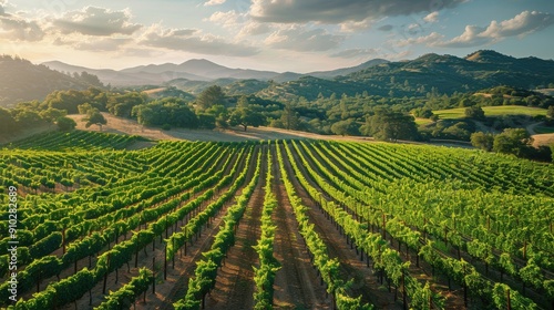 Wallpaper Mural Aerial view of vibrant vineyard rows stretching across rolling hills under a bright sky, showcasing agricultural beauty Torontodigital.ca