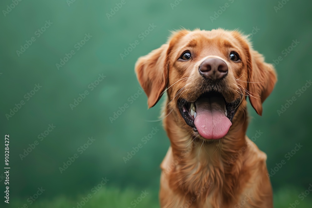 A happy Labrador sitting on a solid green background with space above for text A happy Labrador sitting on a solid green background with space above for text