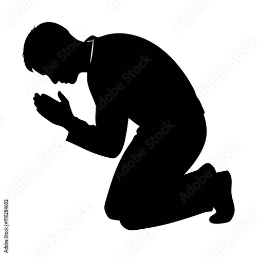 a man praying on god vector silhouette isolated white background