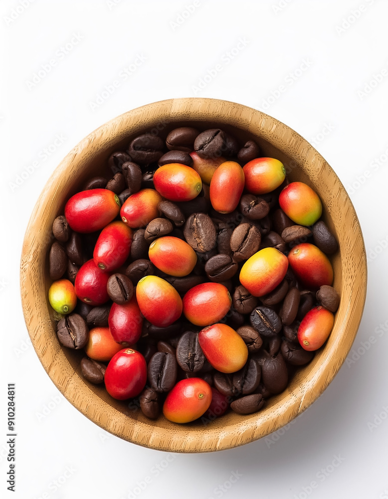 coffee beans in wooden bowl isolated on white background coffee beans in wooden bowl isolated on white background