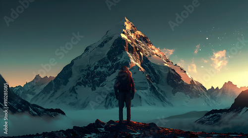 Man Standing on Mountain Peak Illustration photo