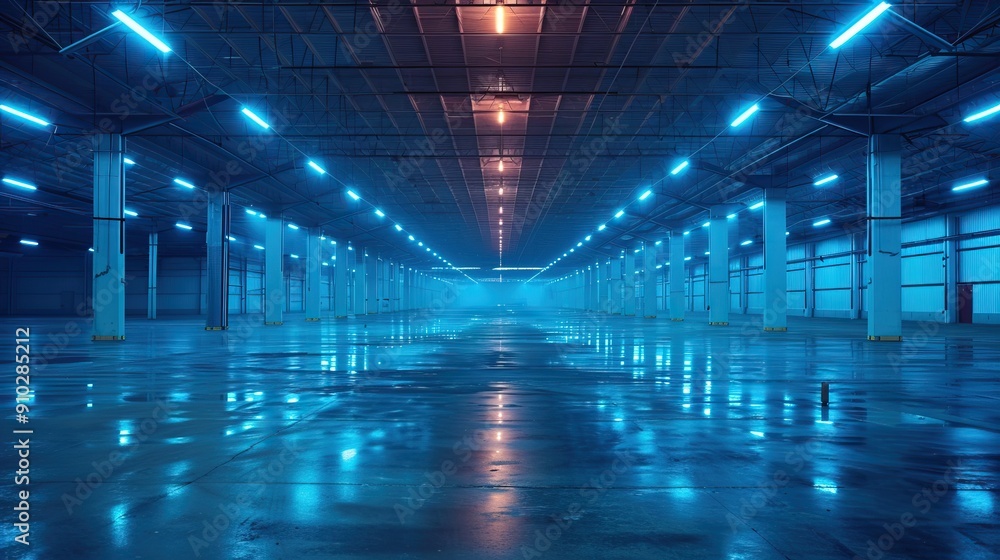 Spacious and Industrial Warehouse with Clean, Well-Lit Interiors. AI generated image Spacious and Industrial Warehouse with Clean, Well-Lit Interiors. AI generated image