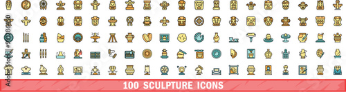 100 sculpture icons set. Color line set of sculpture vector icons thin line color flat on white