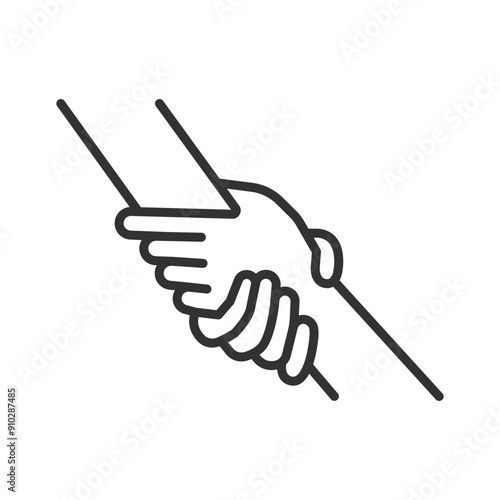 Support hands, in line design. Helping, supportive, hand support, caring, hands holding on white background vector. For the theme support hands editable stroke icon.
