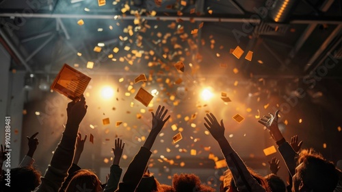 Wallpaper Mural A group of people are celebrating with confetti and one person is holding a card Torontodigital.ca