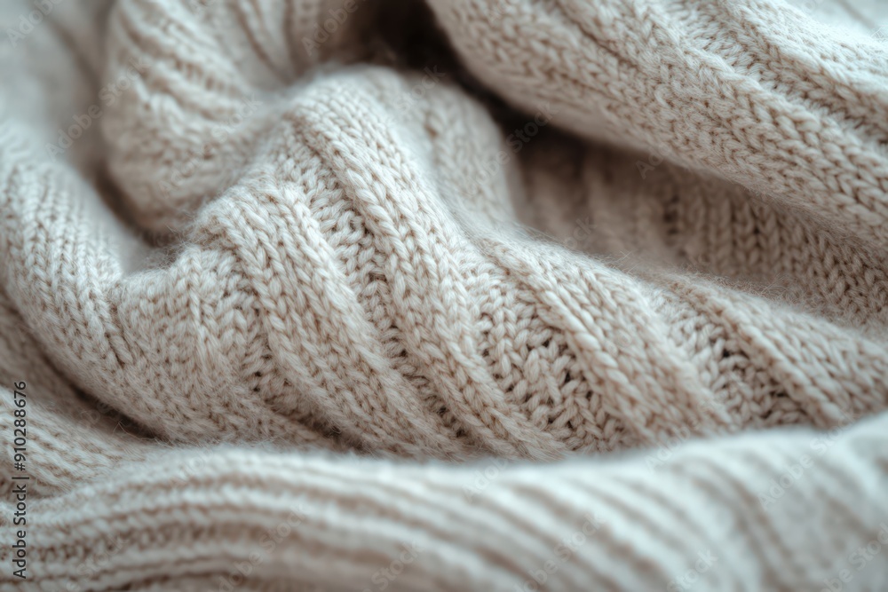 Cozy Beige Knitted Fabric Close-Up - Soft Woolen Texture for Winter Clothing and Home Decor Cozy Beige Knitted Fabric Close-Up - Soft Woolen Texture for Winter Clothing and Home Decor