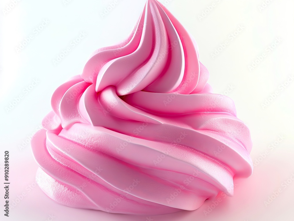 A close up of a pink meringue on a white background A close up of a pink meringue on a white background