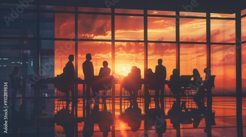 Silhouettes of Businesspeople Against a Dramatic Sunset