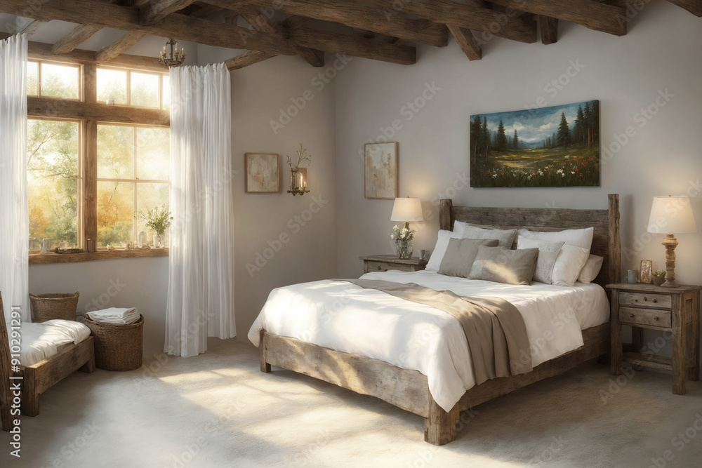Contemporary hotel room with mild rustic accents added