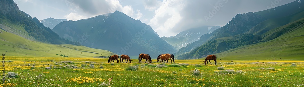 Obraz premium Foals frolicking in a flowerfilled valley