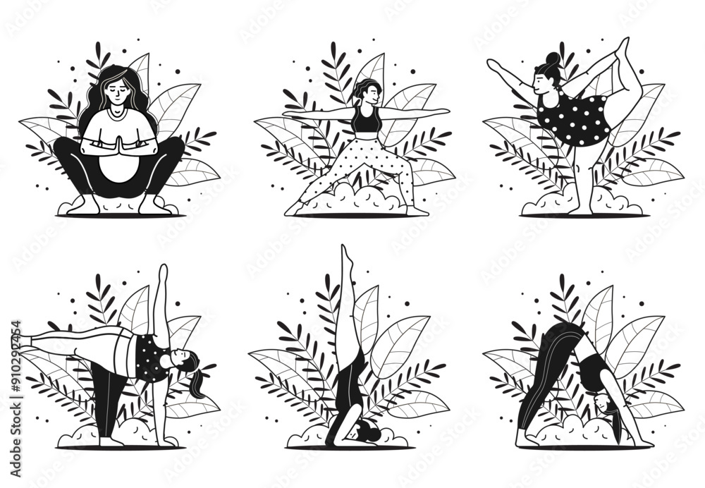 Diverse Women in Line Art Doing Yoga Diverse Women in Line Art Doing Yoga