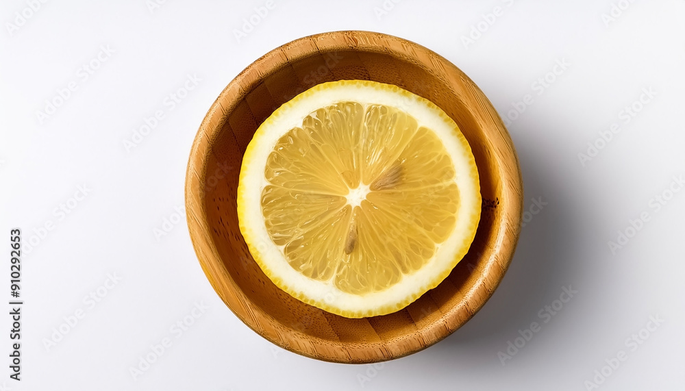 fresh lemon slice in wooden bowl isolated on white background fresh lemon slice in wooden bowl isolated on white background